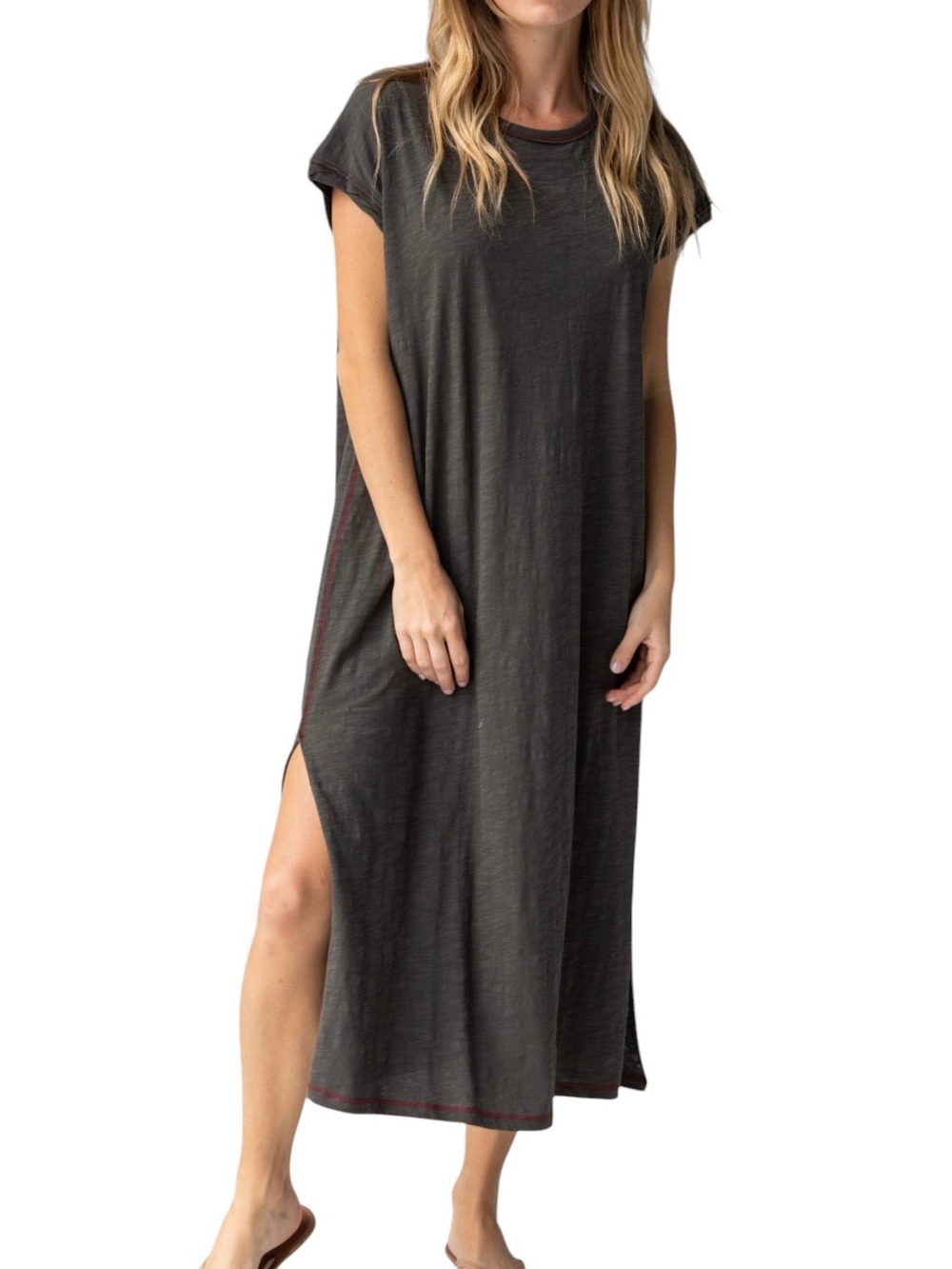 NATURAL LIFE Frankie Knit Tee Midi Dress XS NWT Charcoal 100% Cotton Oversized